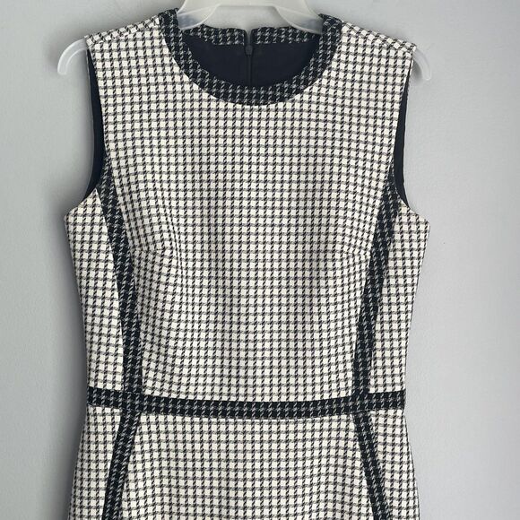Judith & Charles Virgin Wool Midi Dress Size 4 Picasso Check Sheath Quiet Luxury - Picture 3 of 16